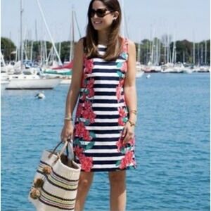 Vineyard Vines Navy and White Striped Mini Dress with Floral Accents